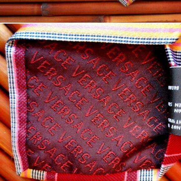 EUC VERSACE Multi-Colored Diagonal Striped 100% Silk with Blue Logo on Front Tie - Picture 6 of 11